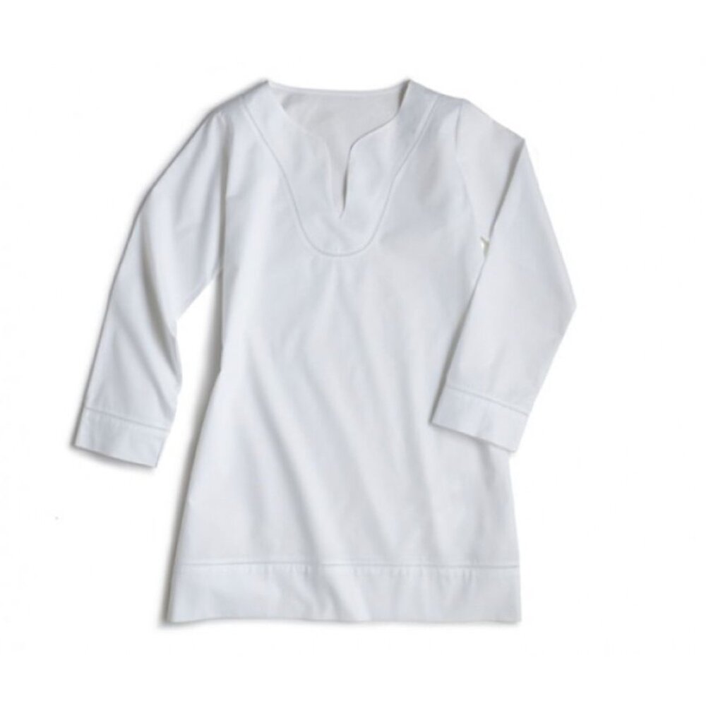 Peacock Alley White Cotton Tunic Top L/XL V-Neck Lightweight Long Sleeve Relaxed